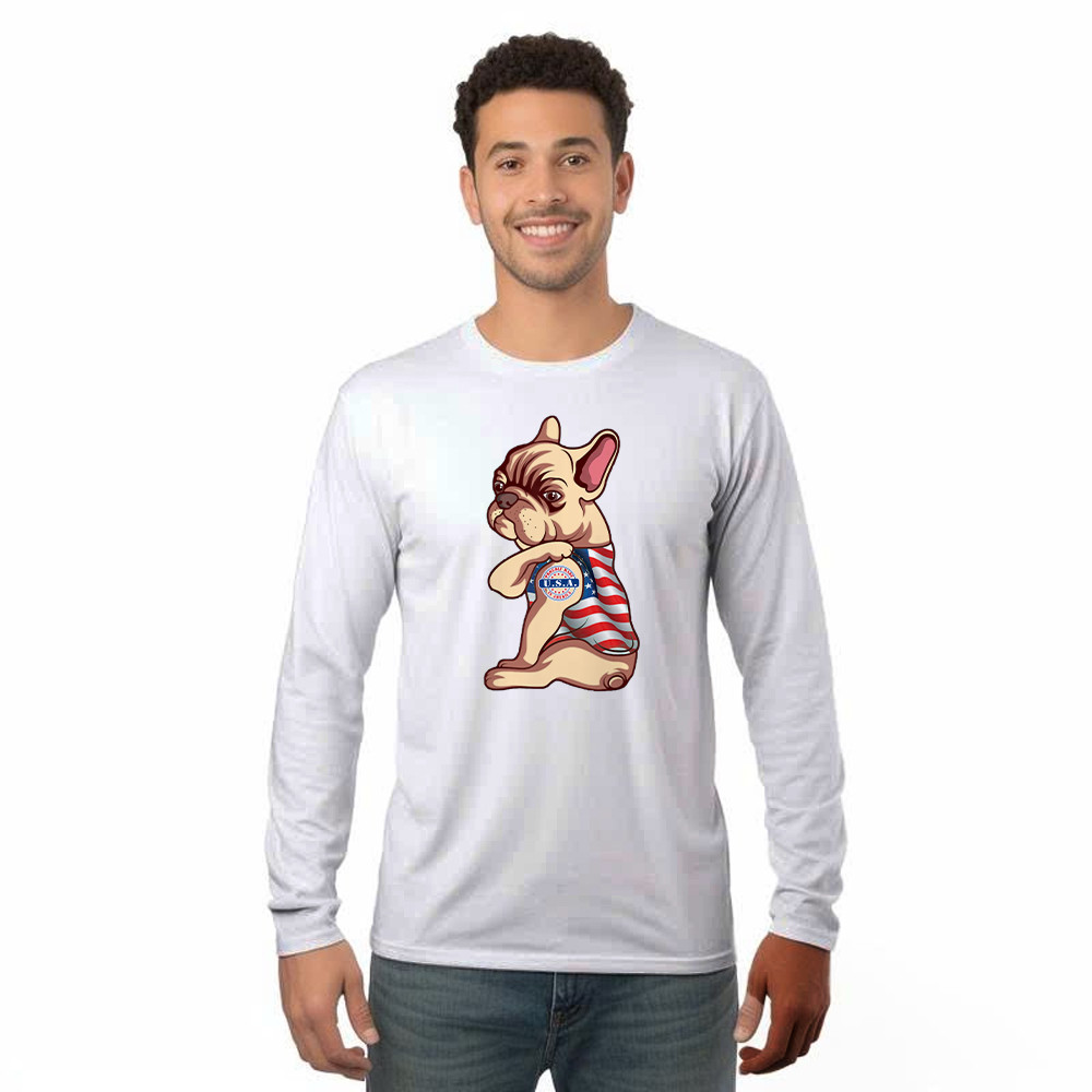 Pitbull With Tattoo USA Proudly Made In America Shirt Fun Dog Design Long Sleeve Shirt Patriotic Gift