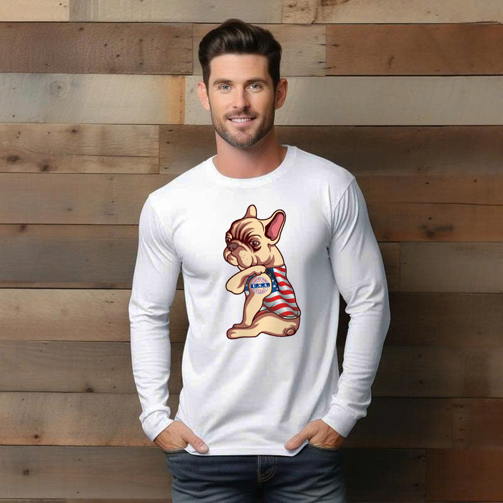 Pitbull With Tattoo USA Proudly Made In America Shirt Fun Dog Design Long Sleeve Shirt Patriotic Gift