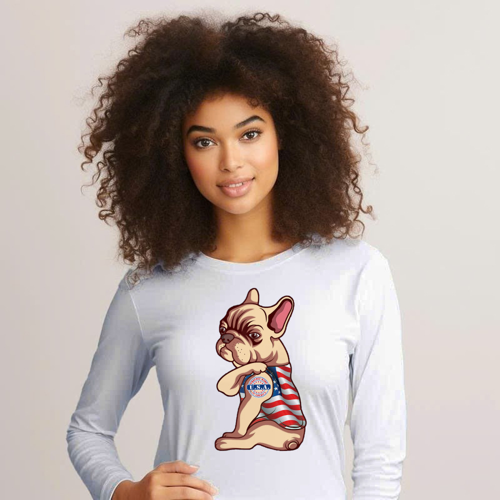 Pitbull With Tattoo USA Proudly Made In America Shirt Fun Dog Design Long Sleeve Shirt Patriotic Gift