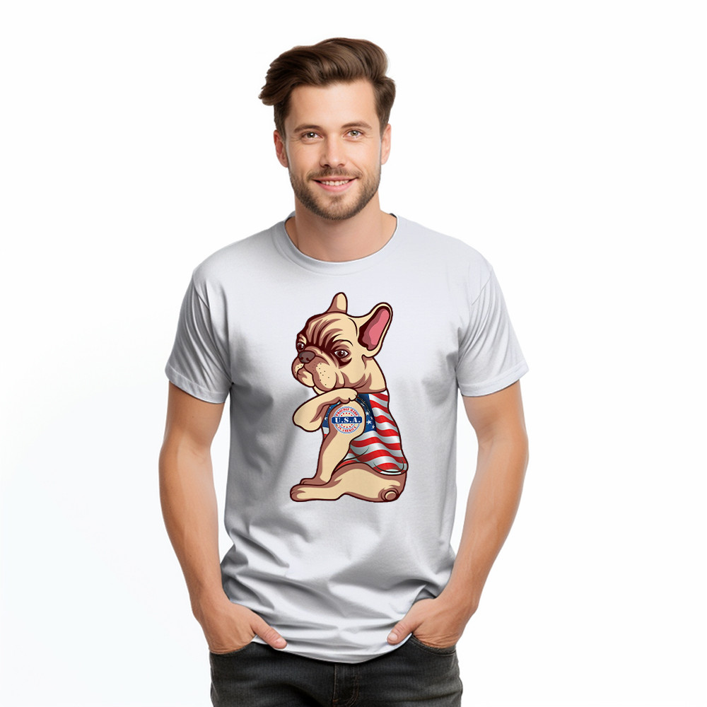 Pitbull With Tattoo USA Proudly Made In America Shirt Fun Dog Design T-Shirt Patriotic Gift