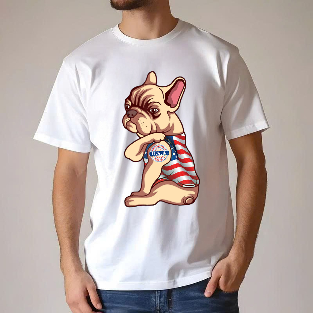 Pitbull With Tattoo USA Proudly Made In America Shirt Fun Dog Design T-Shirt Patriotic Gift