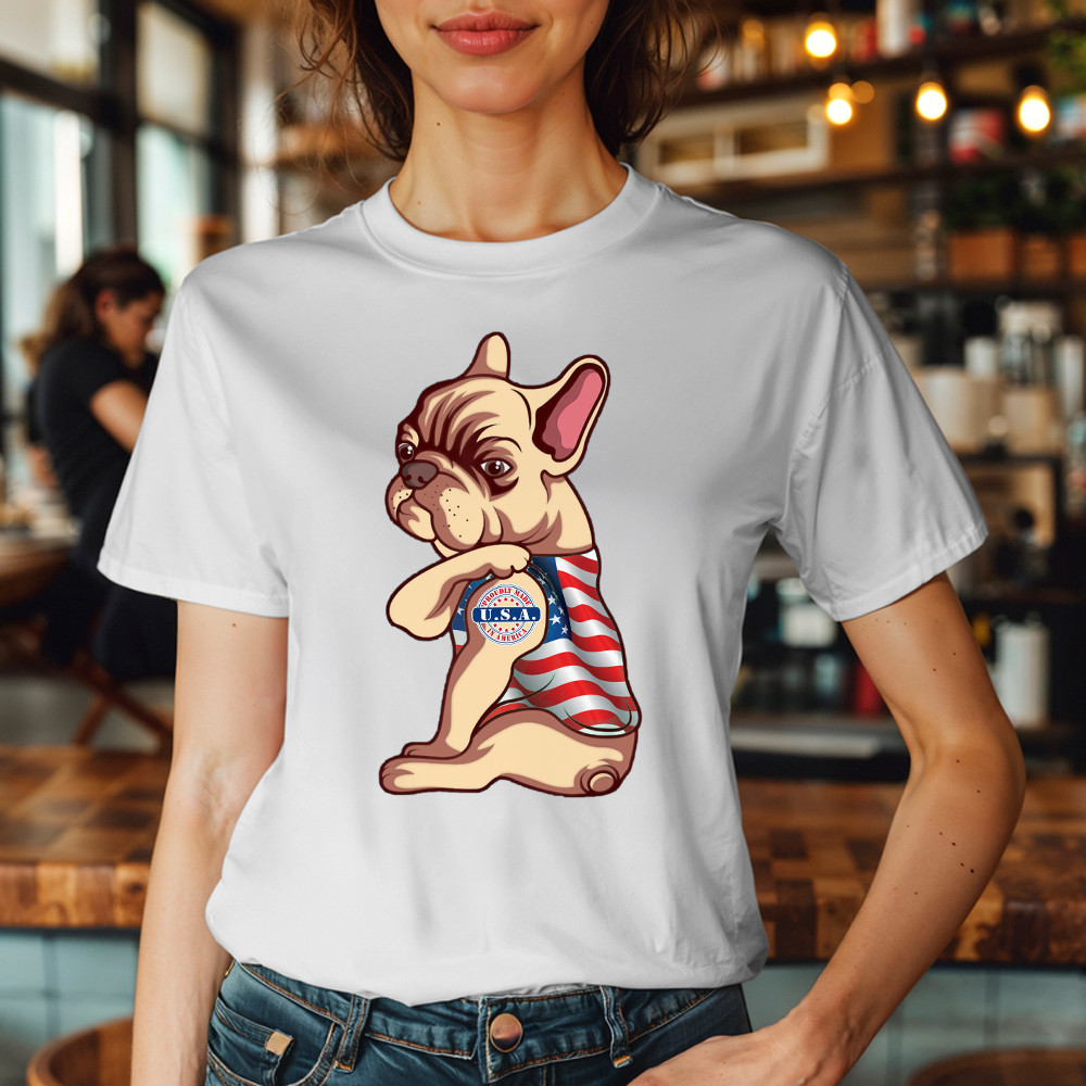Pitbull With Tattoo USA Proudly Made In America Shirt Fun Dog Design T-Shirt Patriotic Gift