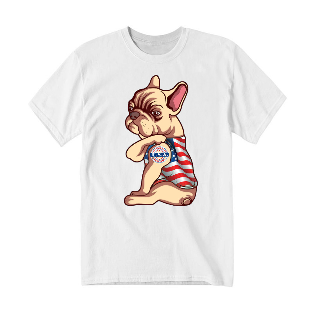 Pitbull With Tattoo USA Proudly Made In America Shirt Fun Dog Design T-Shirt Patriotic Gift