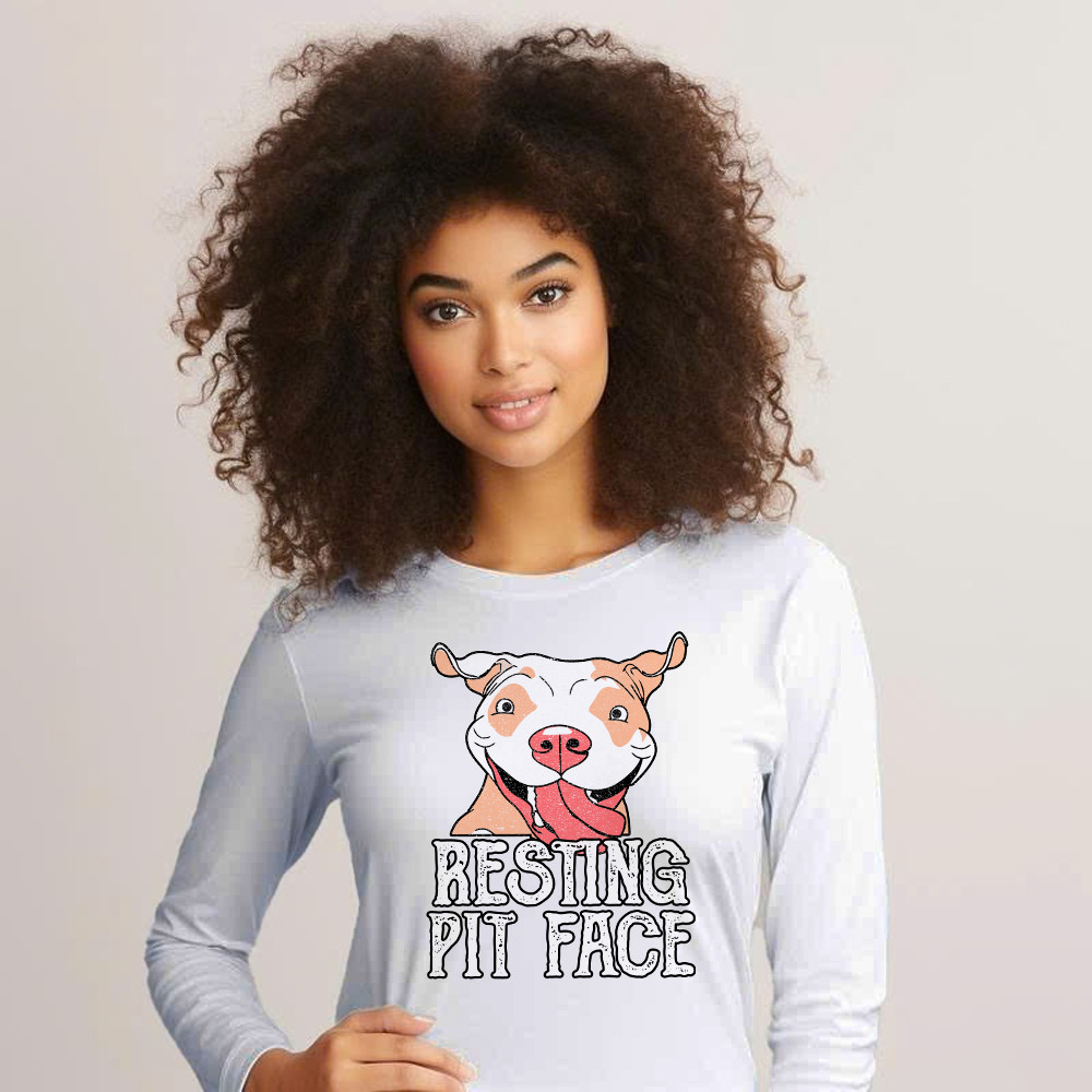 Resting Pit Face Shirt Funny Pitbull Graphic Long Sleeve Shirt Gifts For Dog Owners