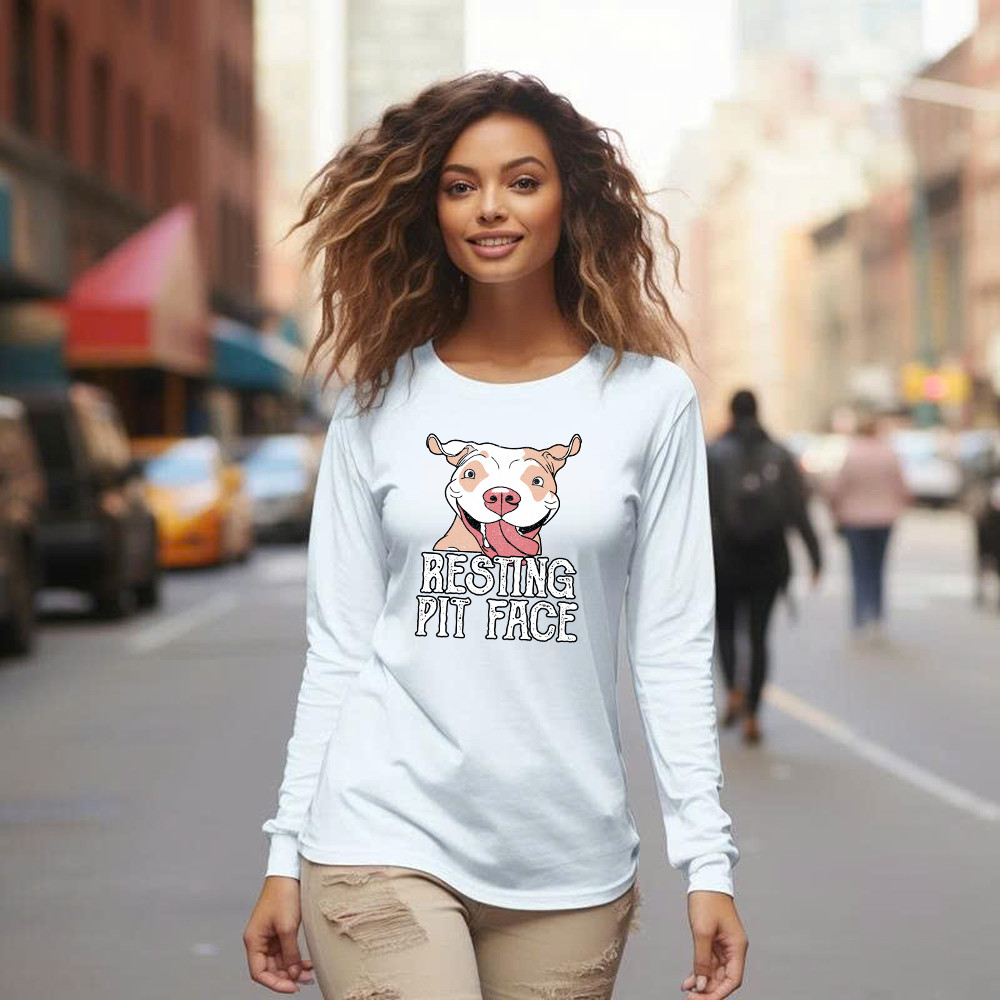 Resting Pit Face Shirt Funny Pitbull Graphic Long Sleeve Shirt Gifts For Dog Owners