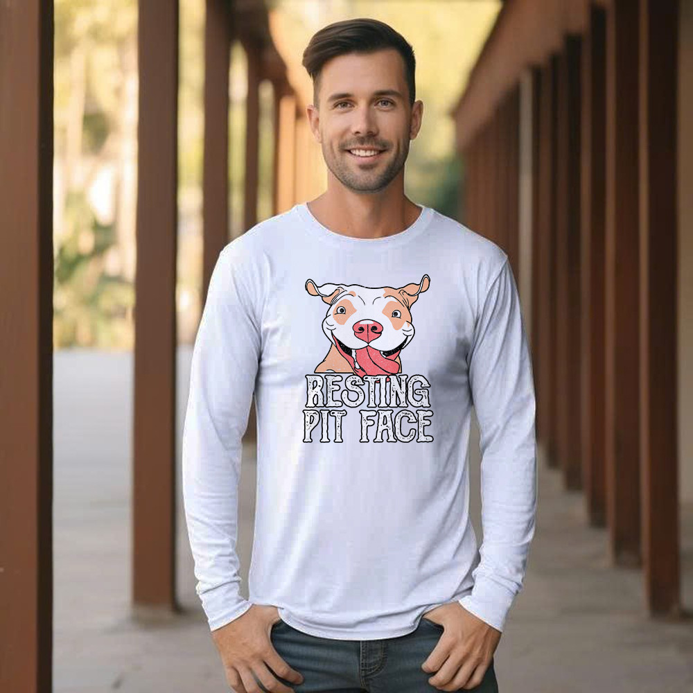 Resting Pit Face Shirt Funny Pitbull Graphic Long Sleeve Shirt Gifts For Dog Owners