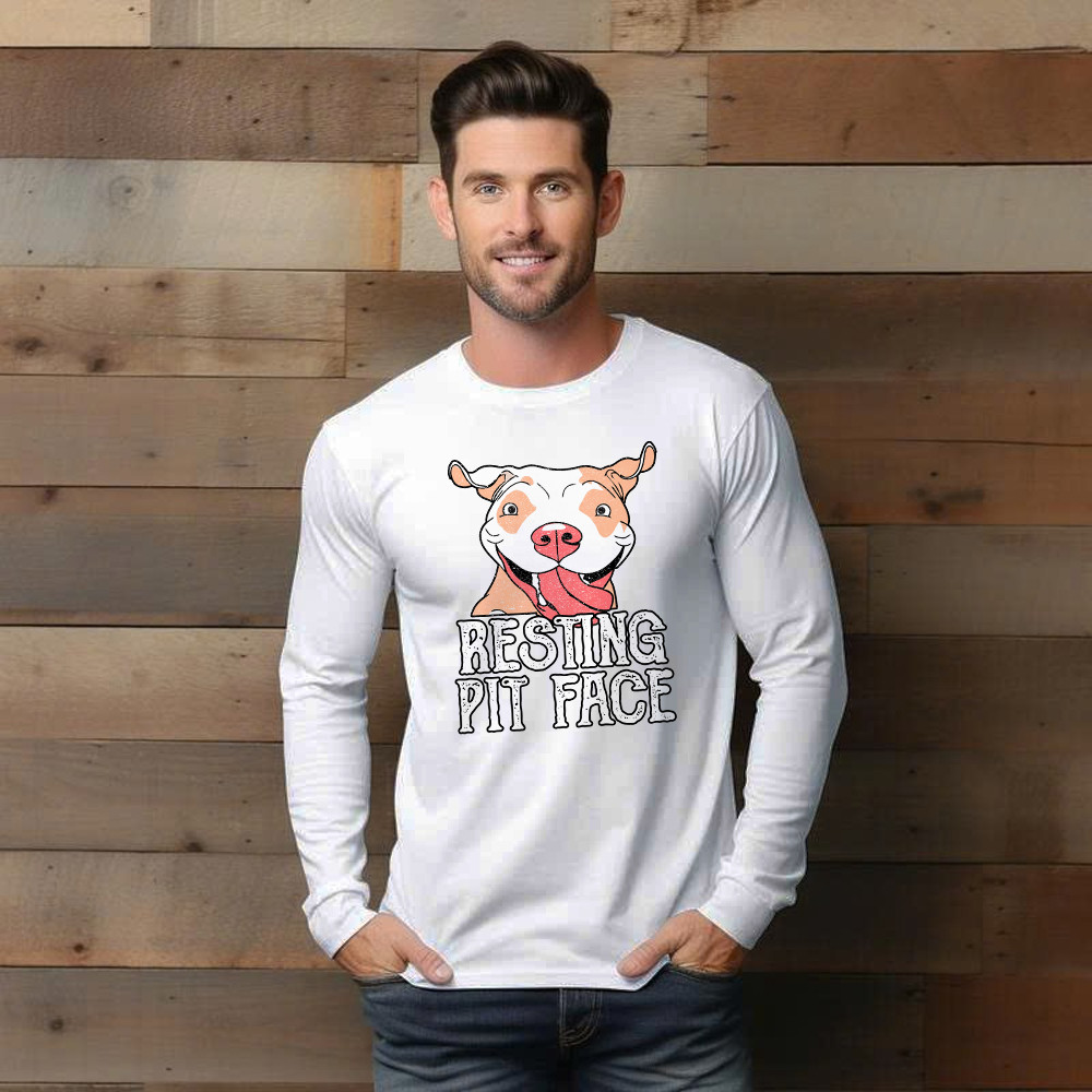 Resting Pit Face Shirt Funny Pitbull Graphic Long Sleeve Shirt Gifts For Dog Owners